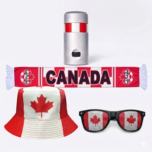 Set de 4 Piezas para Fanáticos de la Copa Mundial de Fútbol 2026, Gorro con Bandera Nacional de Canadá, Bufanda, Gafas de Sol, Pintura Facial en Barra, Kit de Recuerdos de Fútbol - Product Image 1