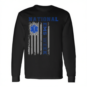 T-shirt à manches longues en coton à col rond pour adulte, avec drapeau américain, promotionnel, toutes saisons, pour la Semaine Nationale des Ambulances 2025 - Product Image 2
