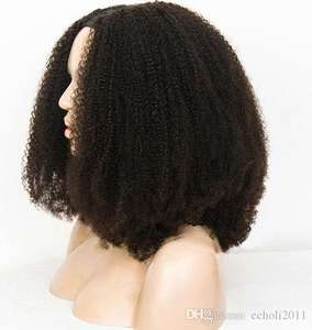 Short <strong>Afro</strong> Kinky Curly Natural Virgin Brazilian <strong>Afro</strong> Curly 250% Density Human Hair HD Lace Front <strong>Wigs</strong> Bang Fringe 14inch <strong>Uk</strong> - Product Image 4