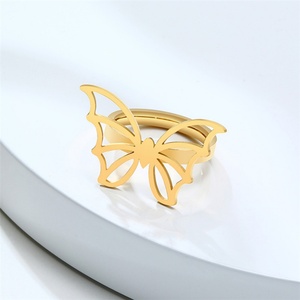 2021 New Design Fashion Stainless Steek Signet <b>Finger</b> Chunky <b>Ring</b> 18K Gold Plated butterfly Jewelry <b>Rings</b> Women - Product Image 5