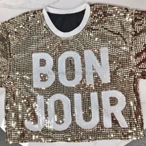 Sc008 Phụ Nữ Thời Trang Ngắn Sequin T-Shirt Tùy Chỉnh Giản Dị Ngắn Jersey Phụ Nữ Có Thể Đảo Ngược Sequins Top - Product Image 1