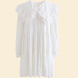 Fabricant de vêtements en gros 100% coton à manches longues col claudine brodé Mini robe <span class=keywords><strong>Dolly</strong></span> en blanc pour les femmes - Product Image 2