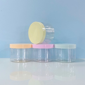 Wholesale Cosmetic Food Packaging 250ml 8oz clear Transparent Pet <b>Plastic</b> Cosmetic Cream <b>Jar</b> with Colored Lid - Product Image 1