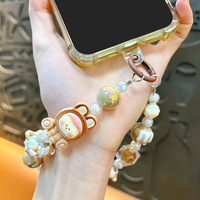 Chaîne de téléphone portable anti-perte en acrylique avec motif d'animal mignon, faite à la main, avec des perles, petite fille, porte-clés suspendu pour étui d'iPhone
