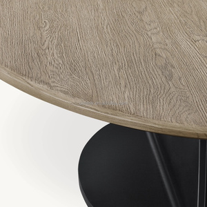 Ferly, nuevo estilo escandinavo japonés, tapa de madera de roble macizo, base de mesa de acero de pino reciclado, mesa de comedor ovalada - Product Image 4