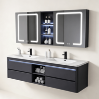 Kabinet Wastafel Ganda Keramik Gaya Modern Eropa yang Dipasang di Dinding, Cermin Pintar, Laci Tahan Air, Ramah Lingkungan