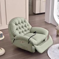Fauteuil de salon pivotant à 360° avec fonction de balancement, structure en bois, revêtement en cuir, commande manuelle, réglable, avec repose-pieds