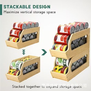 Wooden Can Storage Rack Solid Wood Stackable <b>Desktop</b> Organizer For Canned Food Beverage Kitchen Cabinet Organizers - Product Image 3