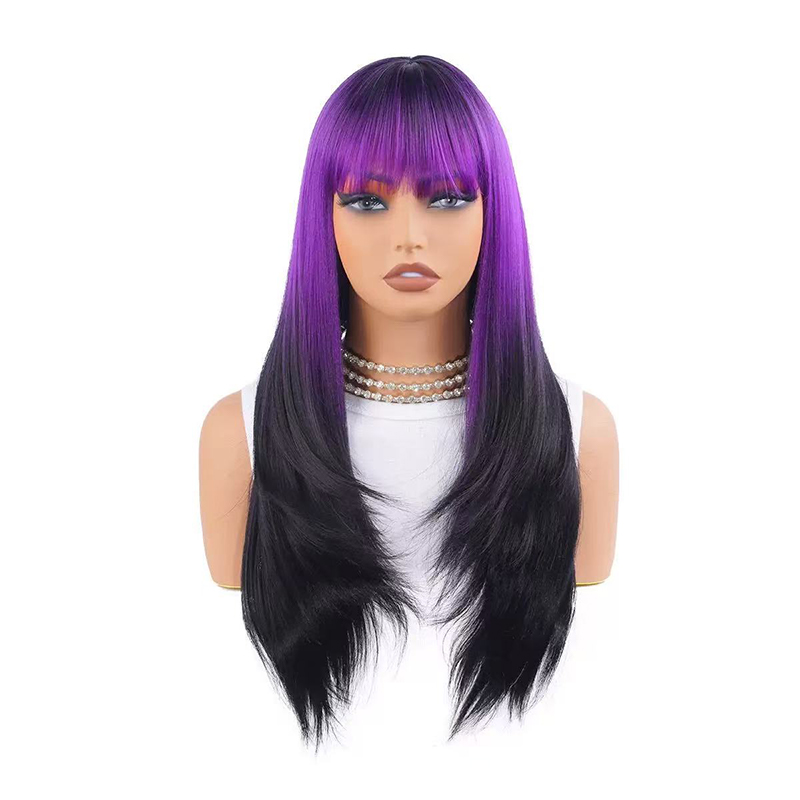 Black Hair Purple Bangs Stylish Wigs for All Women