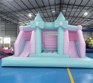 Xu Hướng Mới Pastel Màu Hồng & Màu Xanh Trong Nhà/Ngoài Trời Inflatable Nhà Bị Trả Lại Cô Gái Công Chúa Đảng Bow Thiết Kế Lâu Đài <span class=keywords><strong>Bouncy</strong></span> Cho Thuê - Product Image 3