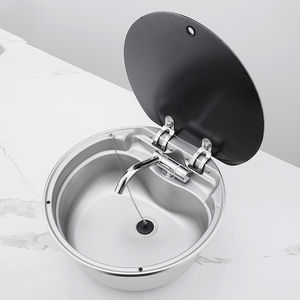 Évier rond en acier inoxydable 304 pour camping-car avec robinet pliable et couvercle en verre trempé pour cuisine de camping-car, bateau, <span class=keywords><strong>caravane</strong></span> - Product Image 3