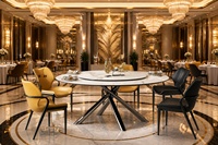 Table de salle à manger ronde en pierre frittée avec plateau tournant intégré, base en X, style Art Déco, table rotative Lazy Susan pour la maison et l'hôtel