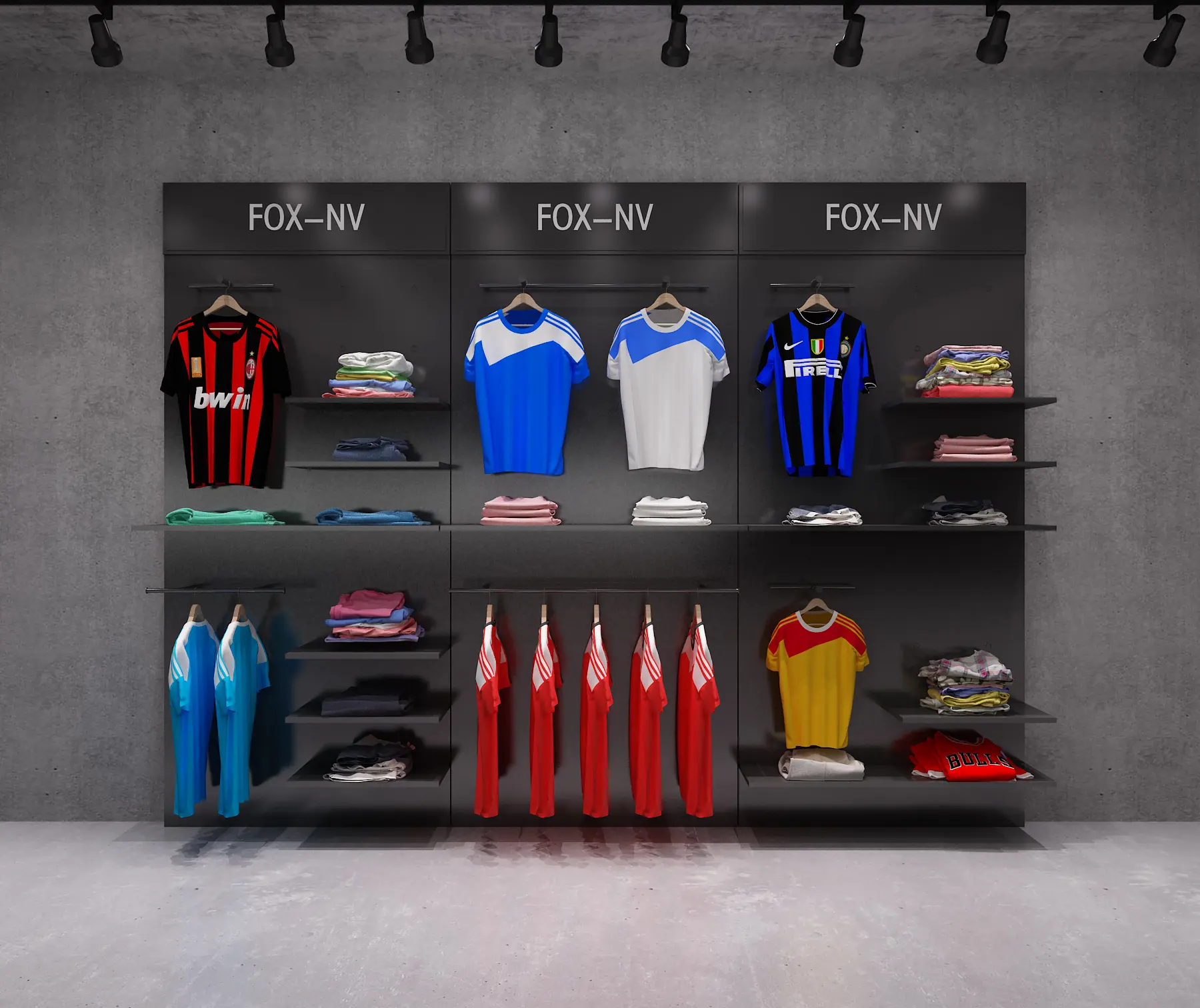 Vente en gros de vêtements de sport pour hommes Design d'intérieur pour magasin Présentoir de vêtements de sport noir personnalisé pour magasin de vêtements