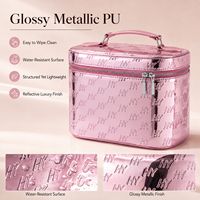Sac cosmétique personnalisé en gros avec logo, finition métallique rose, motif gaufré, double fermeture éclair, trousse de maquillage portable