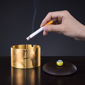 Cenicero creativo de cobre con tapa redonda antipolvo para sala de estar y uso en el coche, accesorios para la ceremonia del té - Product Image 1