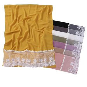 Customizable Solid Color <strong>New</strong> <strong>Style</strong> Rose Design Lace High Quality Chiffon Muslim Long <strong>Hijab</strong> - Product Image 2