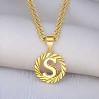 Collier chaîne cubaine personnalisé avec initiale, pendentif rond 26 lettres de l'alphabet, bijoux en cuivre plaqué or 24 carats, vente en gros