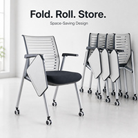 Chaise de formation ergonomique pliable en gros avec tablette d'écriture et roulettes silencieuses pour salle de conférence et salle de classe