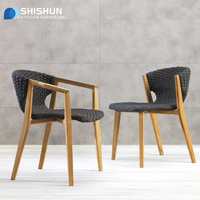 Chaises de salle à manger en teck massif de haute qualité pour patio, avec cordage tressé, et table en teck pour villa, jardin, hôtel et restaurant