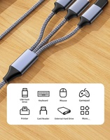 Câble d'extension répartiteur USB 2.0 3-en-1, adaptateur OTG, concentrateur USB multi-ports, cordon tressé pour ordinateur portable, PC, téléphone, clé USB