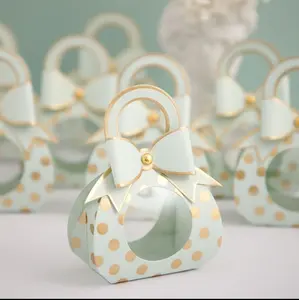 Fancy Gedrukt Lege Nieuwe Stijl Luxe Creatieve Groene Handtas Gift Bag Mini Snoep Bruiloft Papier Doos Met Venster Voor Meisjes