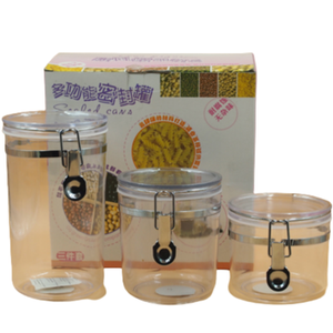 hot selling set of 3 storage jars set kitchen spice box jar coffee plastic sealed jar