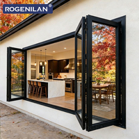 ROGENILAN Fenêtre pliante double vitrage trempé style américain, insonorisée, en aluminium, pour maisons en verre