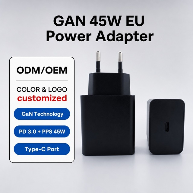 T4510 EU 45W PD Type-C USB-C Fast Power Adapter OVP OTP Eco-Friendly GaN Charger Mobile Phone Tablet Laptop Power Adapter