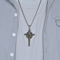 Collier Croix Chrétienne en Acier Inoxydable pour Hommes, Pendentif Jésus, Crucifix Religieux K-PT641 Fabriqué à Dongguan