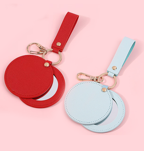 Travel Round Compact Pocket Mirror Pink Promotion Cheap Custom Logo Hand Portable Folding Cosmetic Mirror Keychain