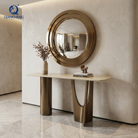 Fabricant chinois de table console en marbre, plateau de 4 cm d'épaisseur, bord biseauté, acier au carbone, bronze antique, mobilier en acier inoxydable, villa, OEM