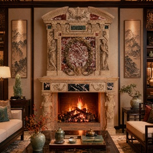 Customized Marble Fireplace Modern Hand Carved Luxury Classic Cream Beige Marble Fireplace Mantel Marble Fireplace Surround - Product Image 1