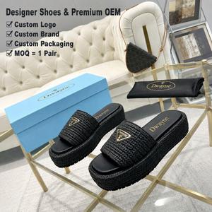 2026 Luxury Designer <b>shoe</b> for Women High Quality Woven Sandals Platform Black Metal Logo Summer <b>Beach</b> Casual Style New - Product Image 1