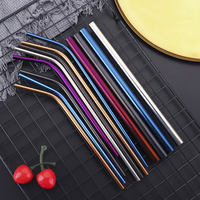 Pailles à boire réutilisables en acier inoxydable écologiques 26,6 cm et 21,5 cm, accessoires de bar colorés et courbés avec options personnalisables