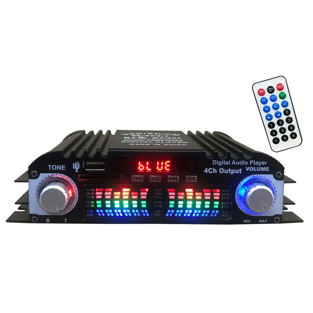 Carro BT5.0 Amplificador de Áudio 4 Canais Home Theater Receptor Estéreo 12 V com Rádio FM USB/SDCard/AUX-em Display LCD