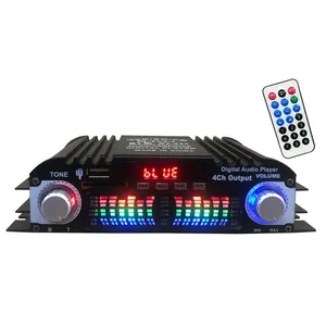 Amplificateur de puissance audio pour voiture BT5.0 Récepteur stéréo de cinéma maison 4 canaux 12 V avec radio FM USB/SDCard/AUX-in LCD Display