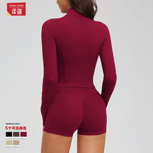 Zechuang Ensemble de yoga pour femmes, tenue de sport à manches longues, à séchage rapide, col montant, pour la course à pied, les vêtements décontractés - Product Image 1