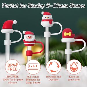Décorations <span class=keywords><strong>de</strong></span> paille en silicone <span class=keywords><strong>de</strong></span> Noël pour Stanley Cup – 6 designs (Père Noël, Arbre, Renne, Bonhomme <span class=keywords><strong>de</strong></span> neige, Chapeau, Boîte cadeau) – Lot individuel sans BPA - Product Image 3