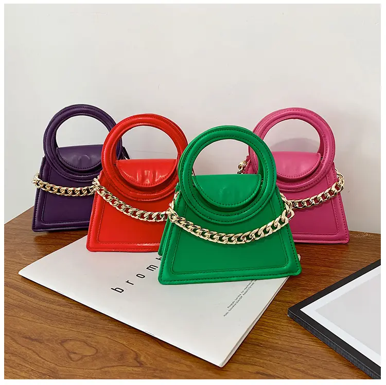 2022 Purses And Handbags Ins Branded Ladies Candy Color Handle Clutch Bags Chains Luxury Triangle Shaped Women Party Hand Bags