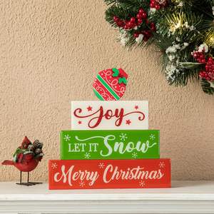 Natale in resina di legno blocco parola segno con detti gioia lasciare la neve buon natale natale carino blocco decorazione da tavolo per Natale - Product Image 1