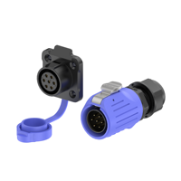 Connecteur d'alimentation circulaire étanche bleu robuste LP20 IP68 20A 500V, type à souder, fiche aviation pour contrôle industriel