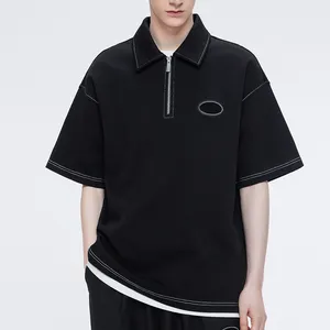 Wholesale Custom Polo Shirt 100% cotton Reverse Cut And Sew blank Quarter Zip Polo Shirt black boys t-shirts polo shirts