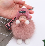 Porte-clés tendance en forme de lapin en peluche douce et écologique avec pendentif boule en alliage de zinc 3D, idéal pour la sommeil et la mode