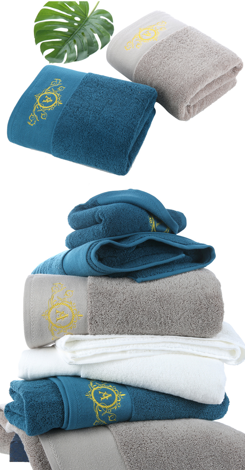 Woven Fabric Customized Embroidered Logo White 100% Cotton 5 Star Hotel Bath Towel Solid Color