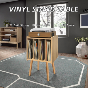 Meuble CD moderne du milieu du siècle en noyer avec table de rangement pour vinyles et 3 étagères pour 100 disques, mobilier de maison pour salon - Product Image 2