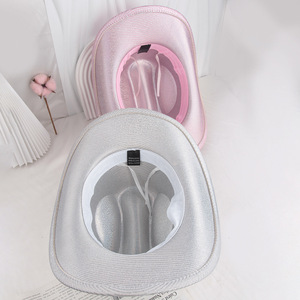 หมวกคาวบอยประดับเพชรพลอยสีชมพูเงิน ไซส์เดียว สำหรับงานปาร์ตี้ หมวกดนตรีแจ๊สสไตล์ตะวันตก - Product Image 4