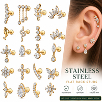 Piercing de Acero Inoxidable con Flor de Rosa y Circonita Cúbica de 1.2mm, 16G, con Borde de Encaje, para Hélice, Concha y Cartílago, Joyería para Oreja para Estudios de Piercings