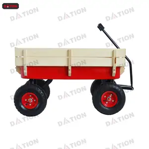 Heavy Duty Steel Wooden Side Support Cargo Wagon Gardening Cart Garden Wooden Panel Wagon Children Pull Wagon Tool Cart