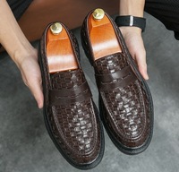 Nouveaux Mocassins Homme Tissés Respirants Rehaussants à Semelles Épaisses en Caoutchouc Amorties pour Été Automne Bureau Mariage