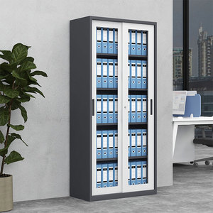 Archivador Moderno para Oficina en Casa con 2 Puertas de Vidrio, Cerradura de Acero, 4 Estantes, Puertas Corredizas, Diseño Modular Desarmable - Product Image 1